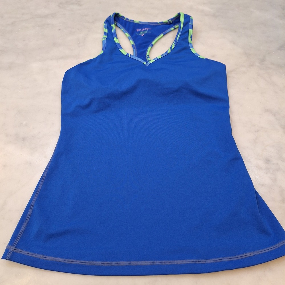 Lilly Pulitzer Luxletic Tank Top Women Small Blue Racerback Activewear Gym Yoga